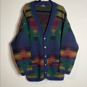 Vintage Structure | Men’s Southwestern Print 100% Wool Longline Cardigan Size L